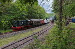 Abfahrt der Gastlok V36 235 mit Zug und Railsystem RP 218 und 294 ab BW Schwarzenberg nach BW Fest in Schwarzenberg Erz. Aufgenommen 17.05.2026
