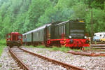 22. Mai 1988, Pfingsten in Behringersmühle, Betrieb auf der DFS. Lok V36 235 mit Zug, daneben KöII 6204