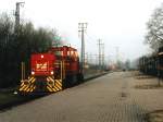 D23 der Bentheimer Eisenbahn AG auf Bahnhof Bentheim-Nord am 21-4-2001.