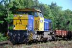 V 156 (TWE - Teutoburger Wald-Eisenbahn) fhrt am 29. Mai 2009 um 11:10 Uhr mit einem GZ durch Duisburg Neudorf