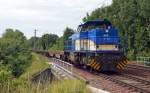 275 503 der EVB durchfährt mit leeren Containerwagen am 03.07.14 Moorburg Richtung Waltershof.