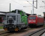 Vossloh-Lok G6(650 114-8)stand am Morgen abgestellt im Rostocker Hbf im Hintergrund schlief 101 111-5 noch friedlich.21.09.2013