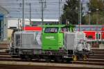 Vossloh-Lok G6(650 114-8)stand am 13.10.2013 einsam im BW Rostock Hbf.