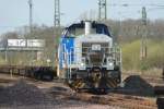 650 113-0 (Lok 3 der K&S Kali GmbH, Werk Bergmannssegen Hugo) rangiert am 15.4.2015 im Anschlussgleis des gleichnamigen Kaliwerkes in Sehnde (KBS 323 Lehrte - Hildesheim)