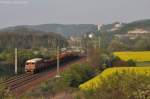 107 018 mit Fotogterzug am 01.05.2012 beim Abzweig Saaleck