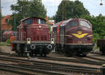 Zwei  seltene Gäste  in Coswig, zwei Diesellokomotiven der Baureihe  MY II, NOHAB AA16 ,  vorn die 1138 , dahinter eine Schwesterlok. Links rangiert 290 371-4.
05.06.2020 14:37 Uhr.