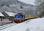 293 002 fuhr nach dem Richtungswechsel in Wurzbach am 08.01.22 mit einem leeren Holzzug von Blankenstein nach Saalfeld.