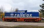 Raildox 293 002 am 15.04.2022 auf dem Gelände der Anschlußbahn Nordhausen.
