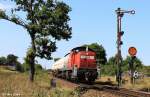 Railion DB Logistics 294 753-9 fhrt nach Bedienen des Anschlusses in Freihls wieder als bergabe 56925 zurck nach Schwandorf, KBS 870 Nrnberg - Schwandorf, fotografiert bei der Ausfahrt Freihls