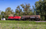 294 595 erreicht Rheinmünster / DOW mit ihrem Kesselwagen aus Bühl 22.4.26
