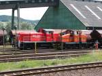 Dieselkraft im Doppelpack.Einmal von Railion und einmal als Werklok des Kalibergwerks Wintershall in Heringen(Werra).Aufgenommen am 18.Juli 2007