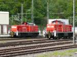 Gewhnlich stehen die beiden Rangierloks hintereinander auf dem Abstellgleis im Bhf Stolberg.