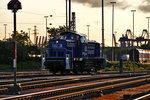 Im Abendlicht des 14.5.2016 zeigt sich die Diesellok 295 091-3 im Hafen Hamburg.