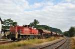 296 046-6 und 265 023-2 (Die hinten nachgeschoben hat) in Krummenerl (28.08.2013)