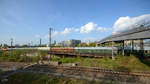 Die Rangierlokomotive V60 1264  Regina 17  zieht alte DR-Rekowagen. (Dresden, April 2014)