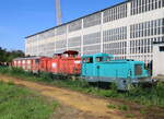 Blick auf das Werksgelände der WISAG , abgestellte Lokomotiven. 27.07.2021 08:35 Uhr.
