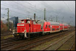 363652-9 drückt hier am 12.2.2007 zwei Doppelstockwagen in Richtung Abstellgruppe des HBF Münster.