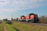 Am 31.10.2014 hatte die Mannheimer 294 740-6 die Aufgabe, die ebenfalls in Mannheim beheimatete 363 445-8 von Basel Bad Bf/BW Haltingen ins Bahnbetriebswerk von Offenburg zu überführen.