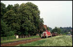 Am 19.05.1993 gab es noch Güterverkehr auf dem nördlichen Teil des Haller Willem. An diesem Tag war 364906 des BW Osnabrück mit einer Übergabe nach Oesede unterwegs und kam um 9.18 Uhr durch den Haltepunkt Sutthausen.