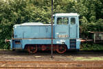 Noch mit4 DR-Tfz.-Nummer, aber bereits mit abgeschraubtem  Deutsche Reichsbahn -Schild darüber: die blaue 101 020, aufgenommen am 21.07.1991 im Bw.