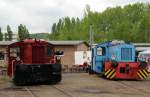 Die Köf 323 462-2 und die Werkbahn Typ N4 war bei den 3. Geraer Eisenbahnfrühling in Gera zusehen. Foto 03.05.2014 