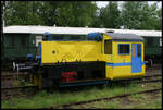 Diese bunte Köf Lok 2 der Unirail stand am 28.5.2007 auf dem Museumsgelände in Salzgitter Klein Mahner.