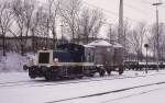 Am 12.1.1987 brachte Köf III 332014 aus Lengerich den Üg 6817 mit einem Wagen bis nach Hasbergen.