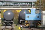 Lok 7 (Gmeinder V12-16) der Evonik Degussa am 09.11.14 abgestellt in Herne.