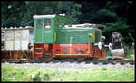 Sm 5.7.1991 bestand noch Hoffnung auf einen Museumsbetrieb bei der Steinachtalbahn in Schönau. Die Vereinseigene Diesellok stand fein heraus geputzt in der Einfahrt zum ehemaligen Bahnhof Schönau.