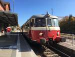 Am 15.10.17 kam der MAN Schienenbus der SAB nach Schelklingen gefahren um nach kurzer Wendepause wieder zurück nach Münsingen zu fahren.