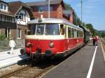 MAN-Schienenbus der SAB (SchwbischeAlbBahn) im Bahnhof Schelklingen am Sonntag, 04.09.2011.