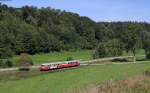 VT 8 und VS 14 der SAB als SAB-Sommerferien-Express (Schelklingen-Offenhausen) bei Grafeneck 21.8.13