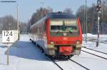 610 010 mit dem RE 5298 von Cheb (Eger) nach Nrnberg Hbf bei der Einfahrt in Marktredwitz, 29.01.2011