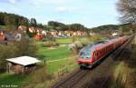 DB 610 003 + weiterer DB 610 als RE 3564 Schwandorf - Nrnberg, KBS 870 Schwandorf - Nrnberg, fotografiert in Etzelwang am 25.04.2012 