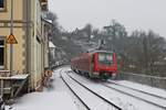 Nachschuss auf 611 524, als dieser am 15.02.2018 als IRE (Basel Bad Bf - Singen (Hohentwiel)) durch Laufenburg (Baden) in Richtung Waldshut fuhr.