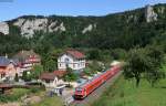 611 049-7 und 611 042-2 als IRE 3212 (Ulm Hbf-Neustadt(Schwarzw)) in Beuron 19.6.15