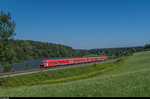 Eine Doppeltraktion 611 fährt am 8. August 2016 bei Meckenbeuren als IRE in Richtung Basel.