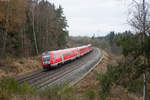 612 491 mit dem RE 3428 von Hof Hbf nach Nürnberg bei Martinlamitz, 12.11.2016