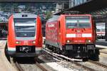 612 159-3 trifft am 01.06.2019 als RE3889 nach Röthenbach(Allgäu) im Ulmer Hauptbahnhof auf 146 208-4.