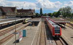 Ein Triebwagen der Baureihe 612 aus Baden-Württemberg und einer aus Bayern in Lindau.