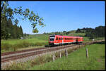 Kurz vor Oberstaufen kam mir am 29.08.2022 um 10.58 Uhr der VT 612581 auf der Fahrt nach München vor die Linse.