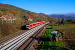 612 170 DB Regio als RE 3462 (Bayreuth Hbf - Nürnberg Hbf) bei Herbsruck rechts der Pegnitz Richtung Nürnberg Hbf, 09.11.2020