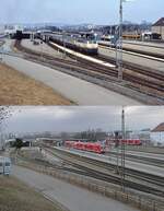 Sieht man einmal von den Fahrzeugen ab, hat sich in den mehr als 40 Jahren, die zwischen den beiden Aufnahmen liegen, erstaunlich wenig im Bahnhof Kempten im Allgäu geändert.