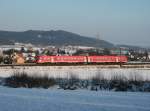 Ein 612er ist am 31.Januar 2012 als RE 4989 nach Lichtenfels bei Halach unterwegs.