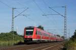 612 142 sowie drei weitere 612er als RE 3312 von Frankfurt (Main) Hbf nach Saarbrcken Hbf, aufgenommen im September 2012 bei Mainz.