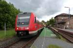 612 597 ist mit dem RE 3049 nach Hof Hbf unterwegs hier beim Halt in Marktschorgast.