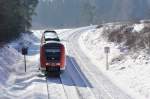 612 653 mit dem RE 5287 von Nürnberg nach Cheb bei Waldershof, 07.02.2015