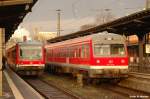 614 081-8 & 628 625-6 warten in der Abendsonne am Bahnhof Uelzen.