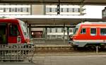 Frontenvergleich zwischen 614 026-3 (rechts) und 628 597-7 (links) am 23.11.2008 in Braunschweig Hbf.