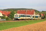 Der Wiesel bestehend aus VT 421+VT 440 auf ihrer Fahrt von Schorndorf nach Rudersberg-Oberndorf in Michelau am 18.07.2017.